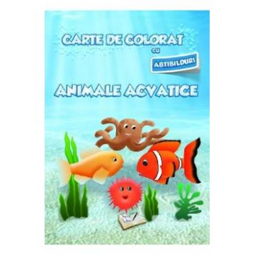 Carte de colorat cu abtibilduri - Animale acvatice