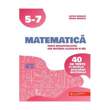 Matematica. 40 de teste pe modelul Evaluarii Nationale - Clasa 5-7 - Anton Negrila, Maria Negrila