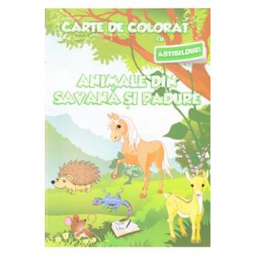 Animale din savana si padure - Carte de colorat cu abtibilduri