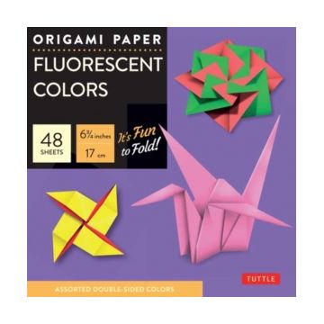 Origami Paper - Fluorescent Colors - 6 3/4&quot; - 48 Sheets (Instructions for 6 Projects Included)