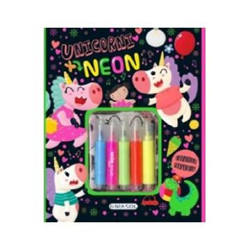 Unicorni neon. Carte de colorat cu markere fluorescente si abtibilduri sclipitoare