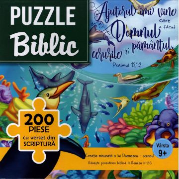 Puzzle Biblic - Ajutorul îmi vine de la Domnul care a făcut cerurile și pământul. 200 piese cu verset din Scriptură. Vârsta 9+
