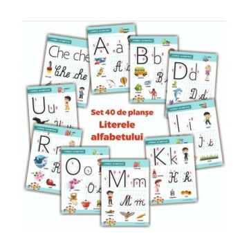 Literele alfabetului. Set 40 de planse didactice pentru clasa pregatitoare si pentru clasa I