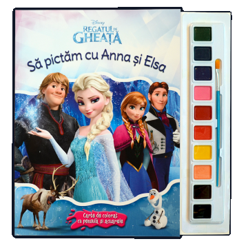 Regatul de gheață. Să pictăm cu Anna si Elsa. Carte de colorat cu pensulă și acuarele