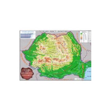 Harta fizica a Romaniei + Harta administrativa a Romaniei 1:3.200.000 (pliata)